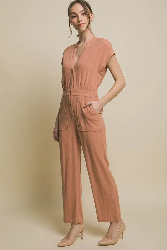 V-Neck Pocketed Jumpsuit – Casual Chic Comfort with Practical Pockets