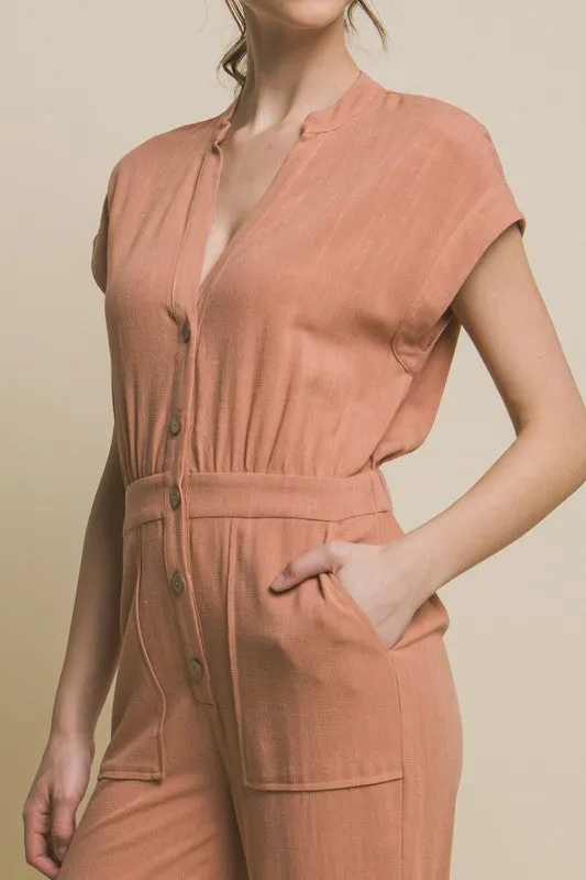 V-Neck Pocketed Jumpsuit – Casual Chic Comfort with Practical Pockets