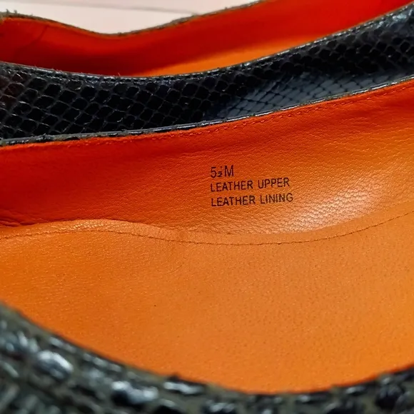 VIA SPIGA Black Leather &amp; Patent Leather Pointy Flats with Zipper Accent