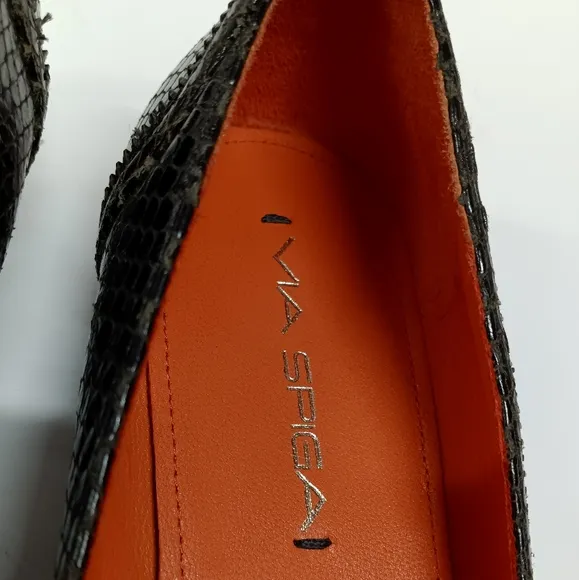 VIA SPIGA Black Leather &amp; Patent Leather Pointy Flats with Zipper Accent