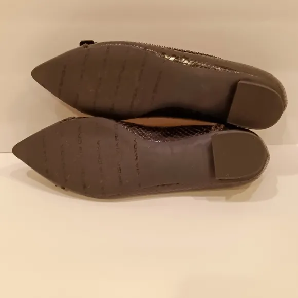 VIA SPIGA Black Leather &amp; Patent Leather Pointy Flats with Zipper Accent