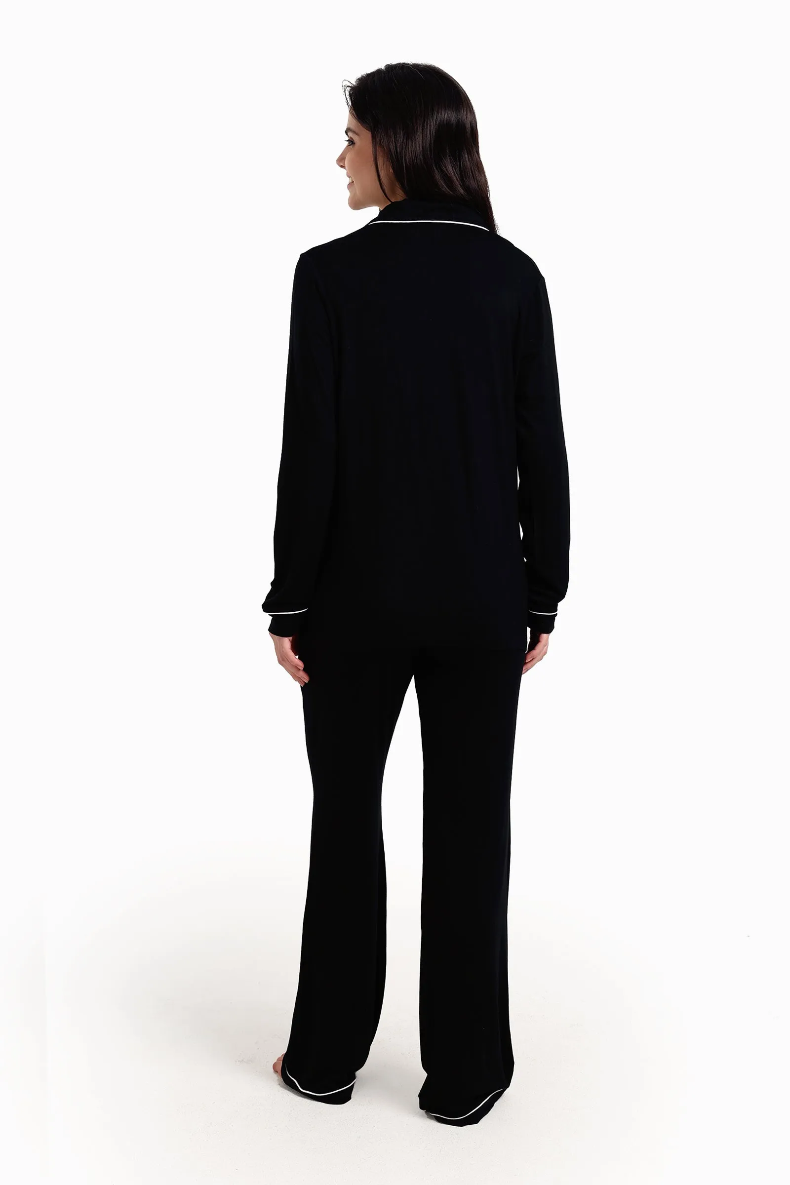Viscose Contrast Piping Pyjama Set