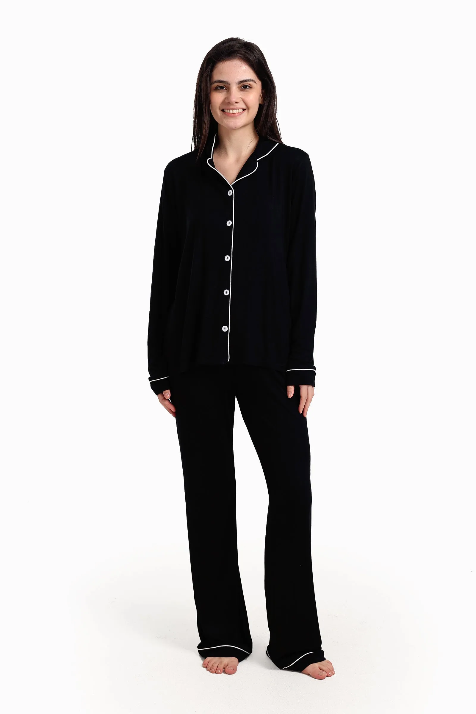 Viscose Contrast Piping Pyjama Set