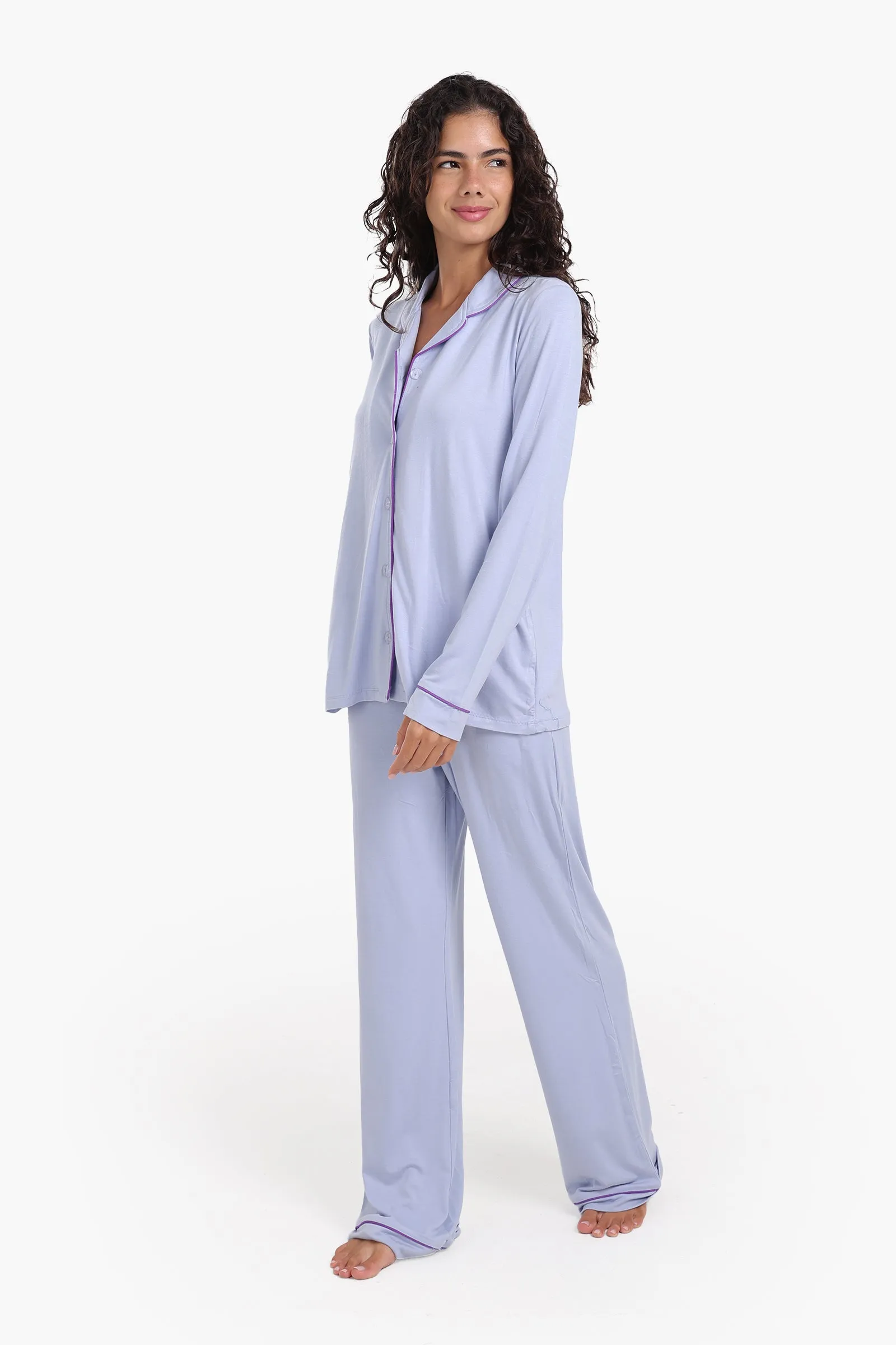 Viscose Contrast Piping Pyjama Set