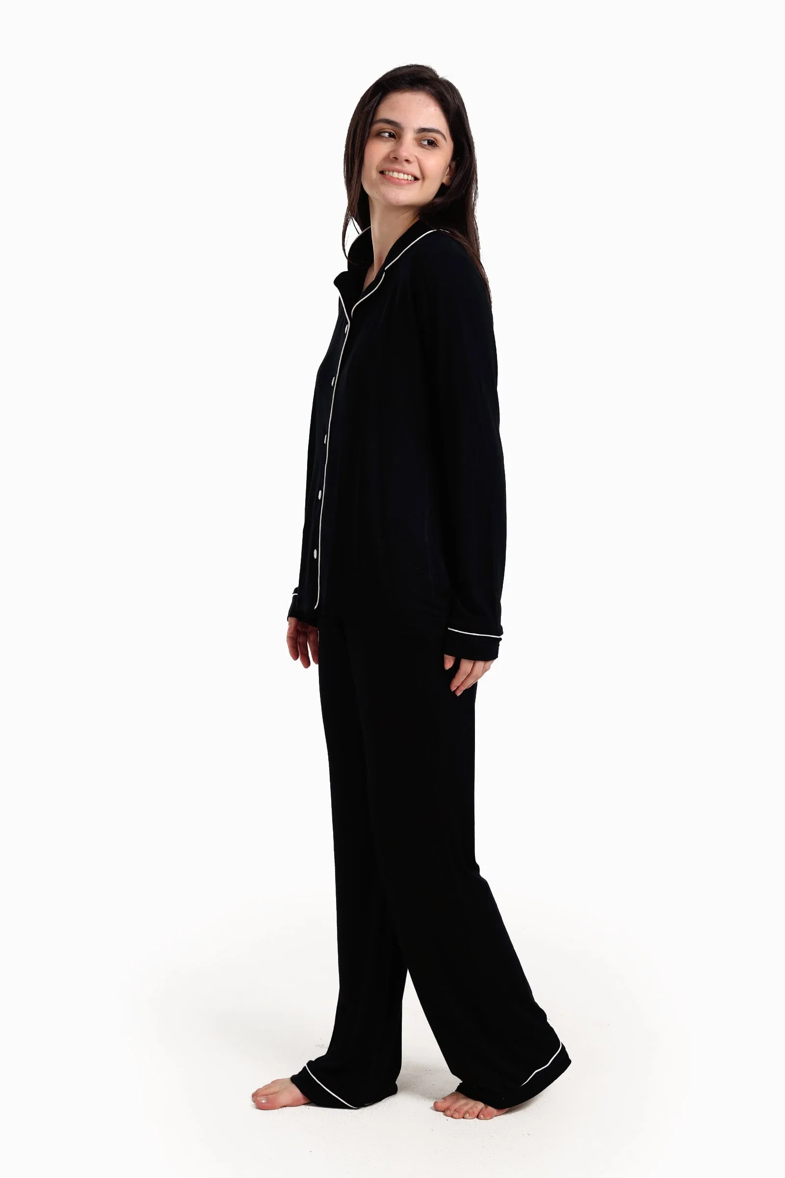 Viscose Contrast Piping Pyjama Set