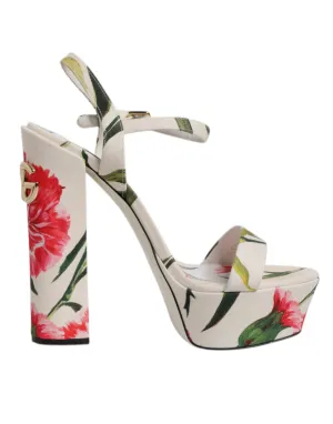 White Floral Ankle Strap Platform Sandals Shoes