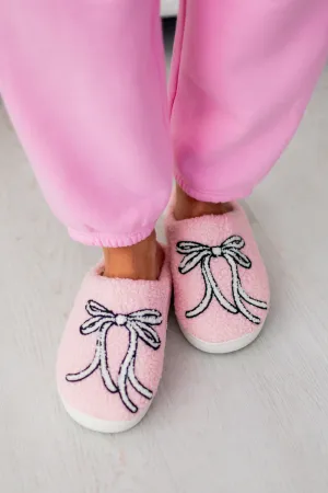 White Large Ribbons Home Slippers