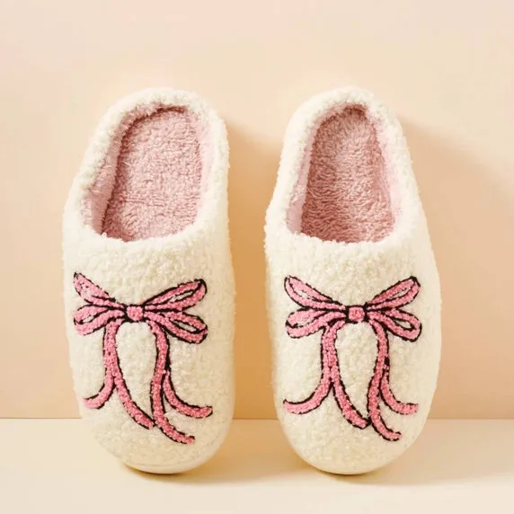 White Large Ribbons Home Slippers
