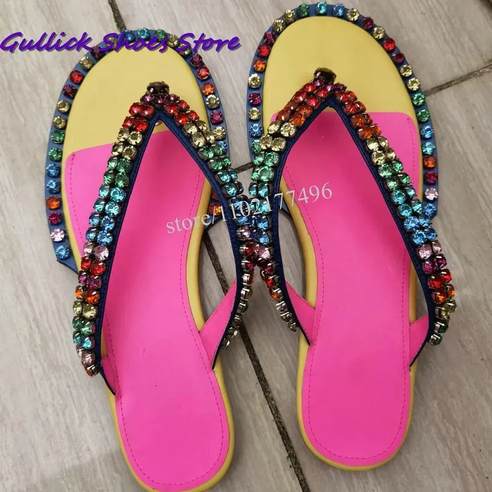 Women Colorful Crystal Sandals Glittering Buckle Strap Open Toe Stiletto High Heel One Strap Slipper Outwear Fashion Women Shoes