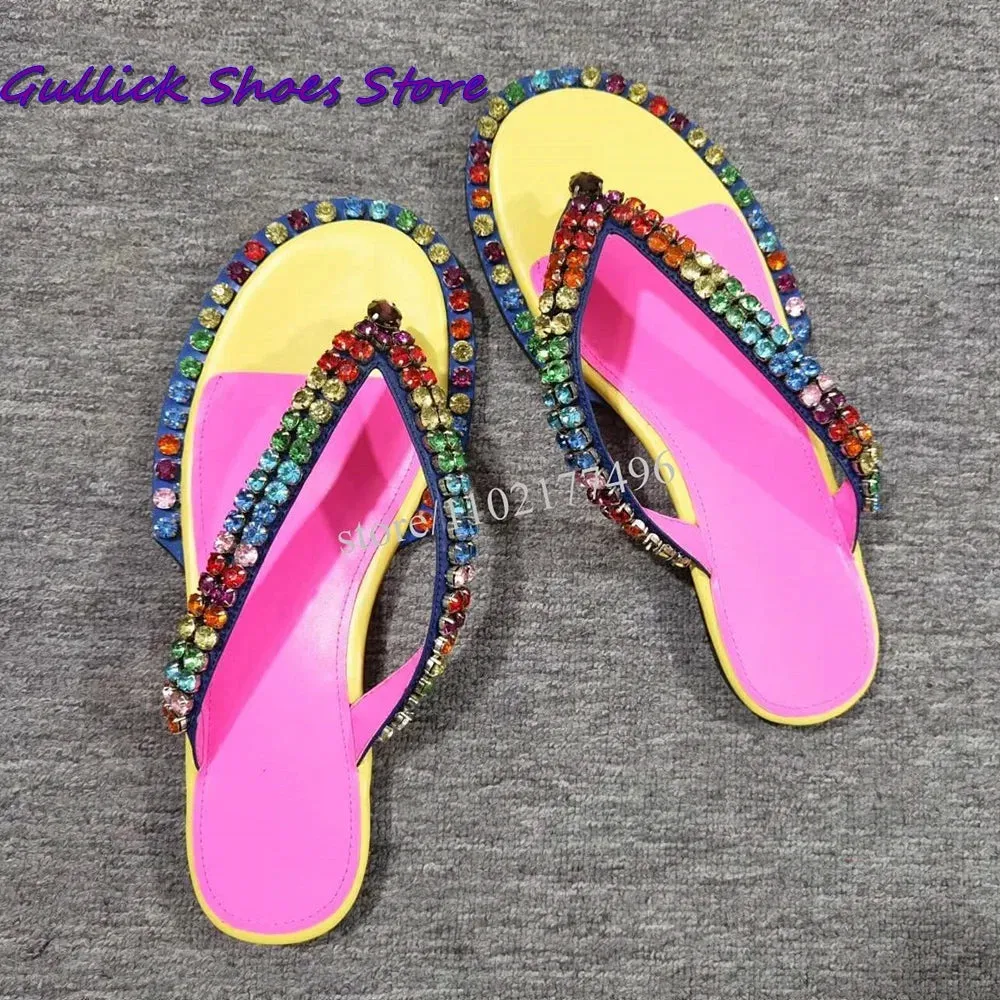 Women Colorful Crystal Sandals Glittering Buckle Strap Open Toe Stiletto High Heel One Strap Slipper Outwear Fashion Women Shoes