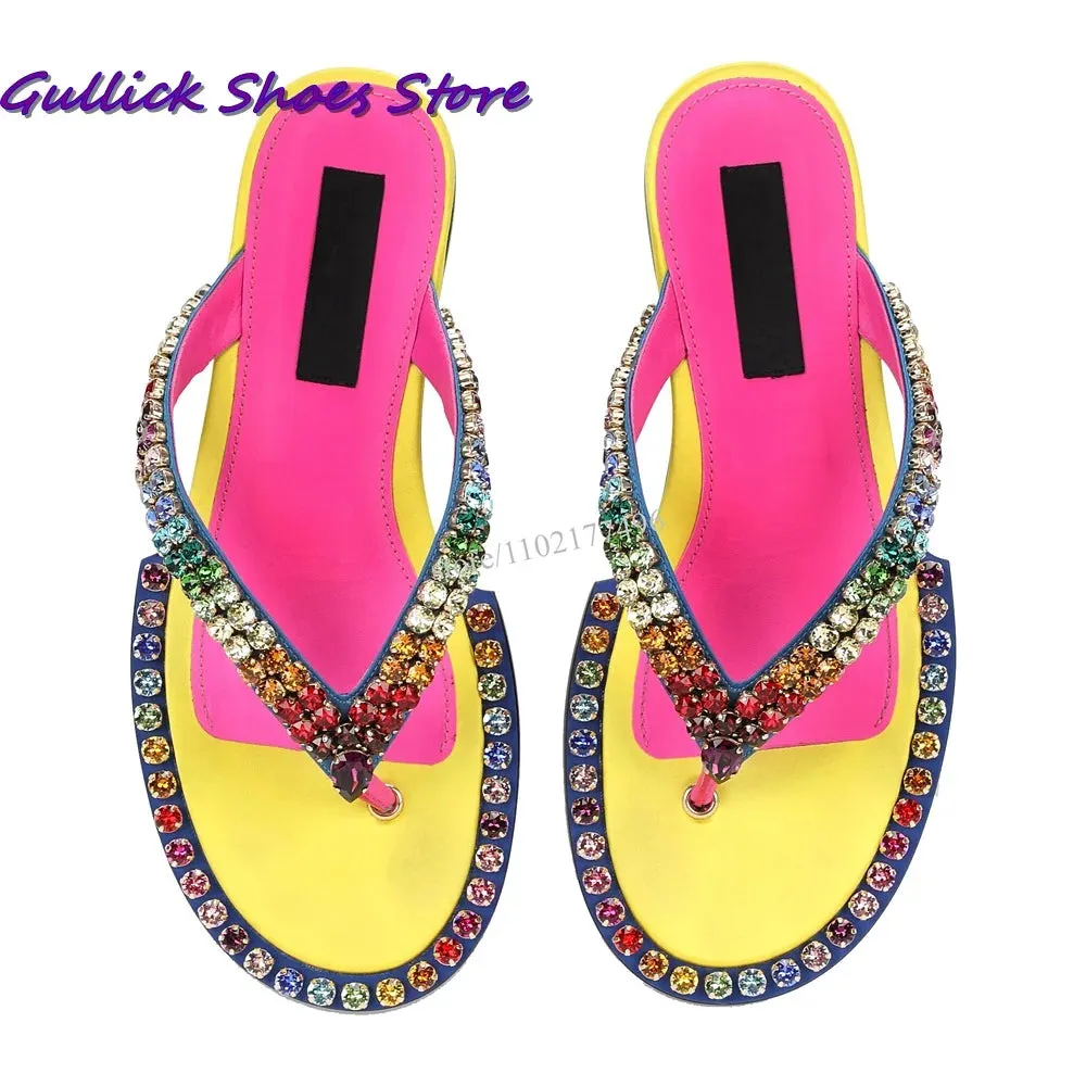 Women Colorful Crystal Sandals Glittering Buckle Strap Open Toe Stiletto High Heel One Strap Slipper Outwear Fashion Women Shoes