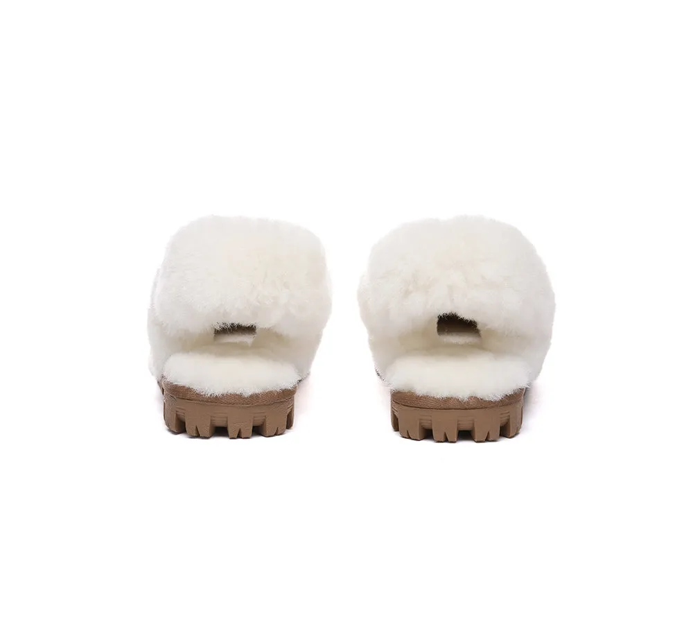 Women Removable Wool Fluffy Strap Slingback  Slippers Waffle