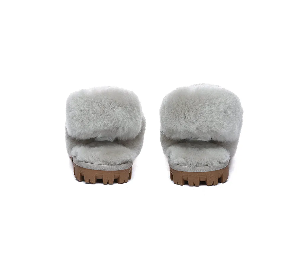 Women Removable Wool Fluffy Strap Slingback  Slippers Waffle