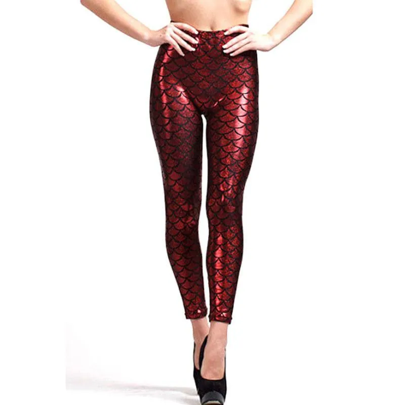 Women Shine Fish Scale Mermaid Printed Leggings Slim High Waist Pencil Pants Arrival