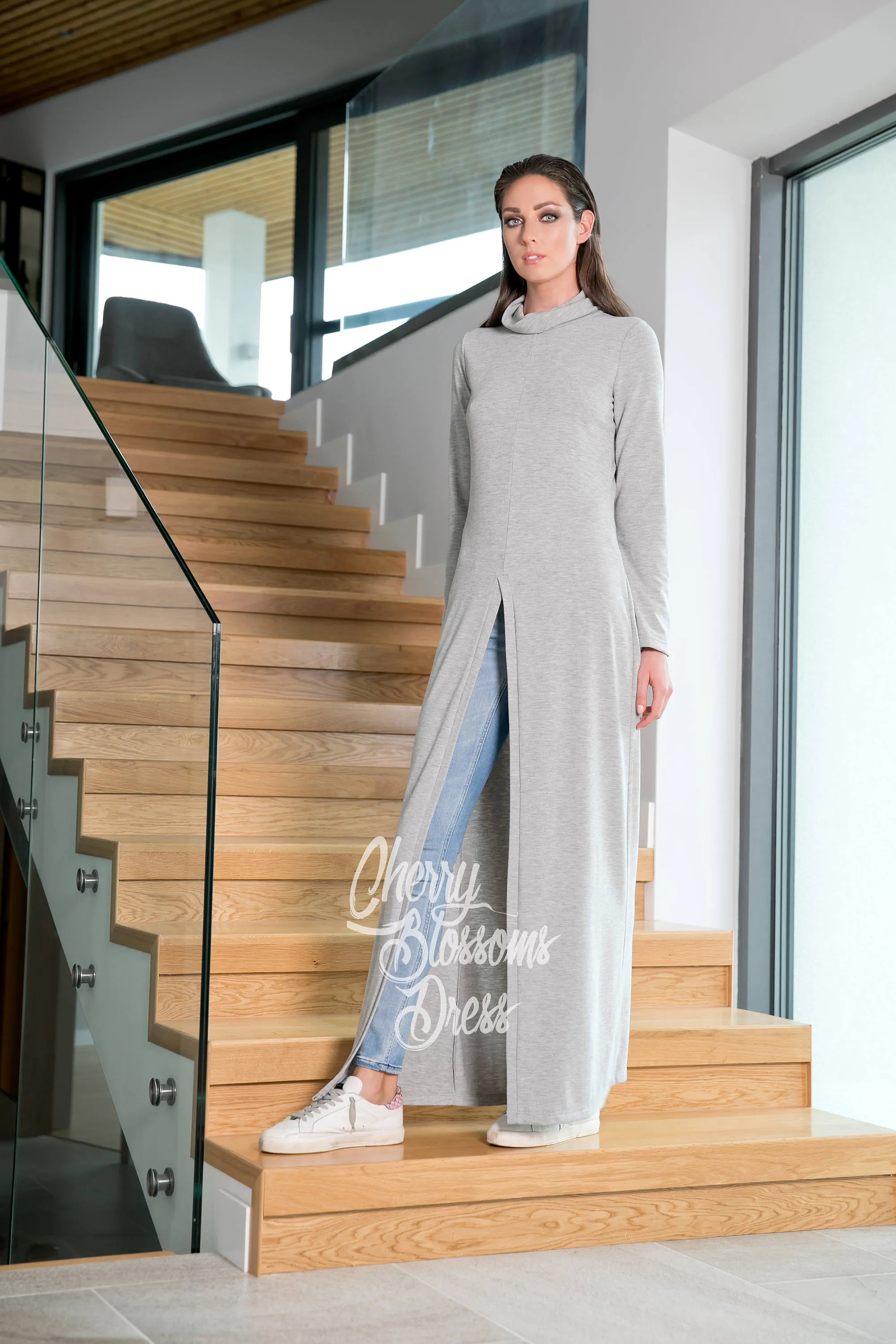 Women Tunic, Grey Tunic, Long Tunic, Plus Size Clothing, Tunic Dress, Boho Clothing, Turtleneck Tunic, Maxi Tunic, Loose Knit Tunic Dress