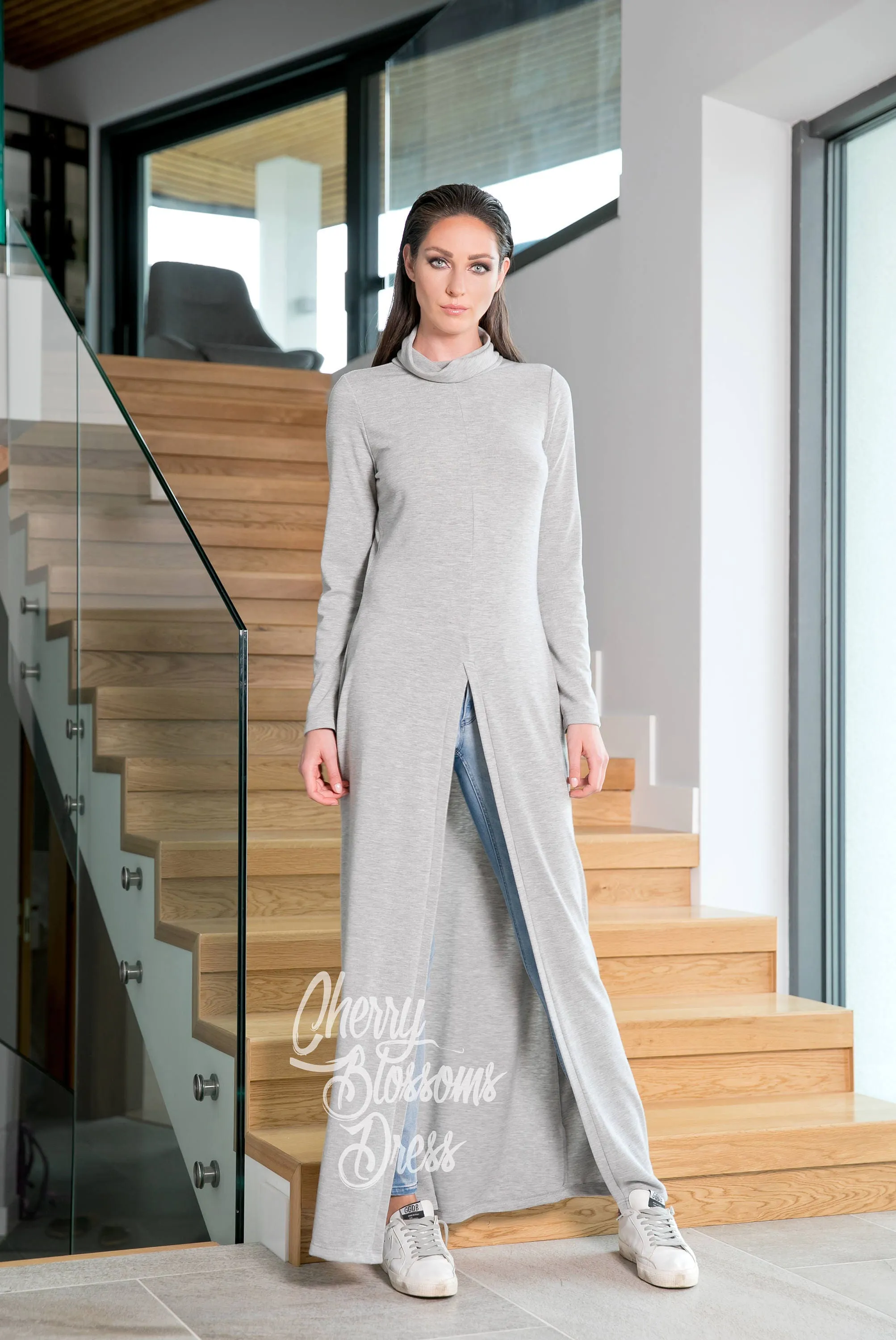 Women Tunic, Grey Tunic, Long Tunic, Plus Size Clothing, Tunic Dress, Boho Clothing, Turtleneck Tunic, Maxi Tunic, Loose Knit Tunic Dress