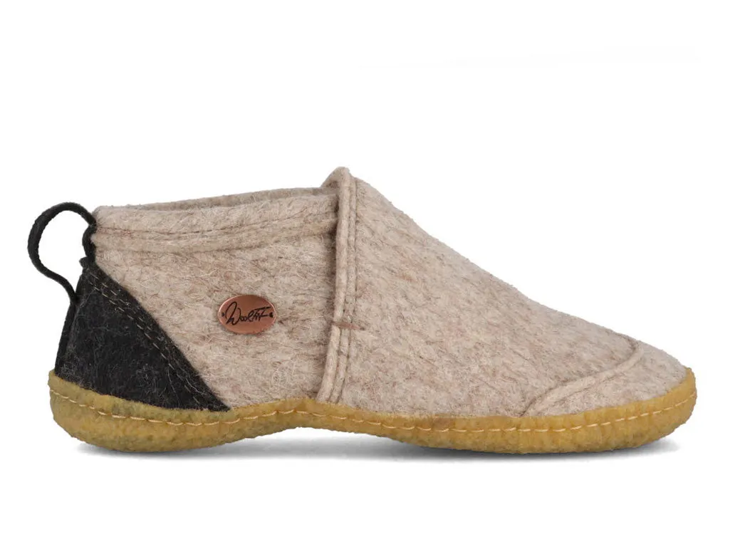 WoolFit® Office Slippers Taiga with Rubber Sole, beige