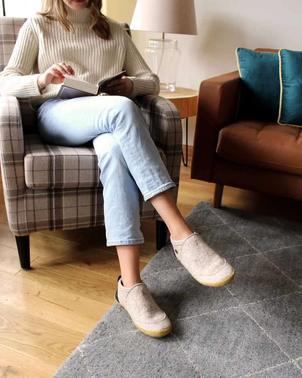 WoolFit® Office Slippers Taiga with Rubber Sole, beige