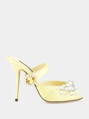 Yellow Satin Mules with Bejeweled Embellishment