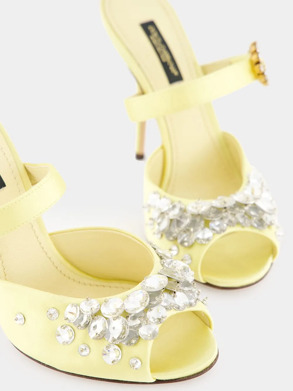 Yellow Satin Mules with Bejeweled Embellishment