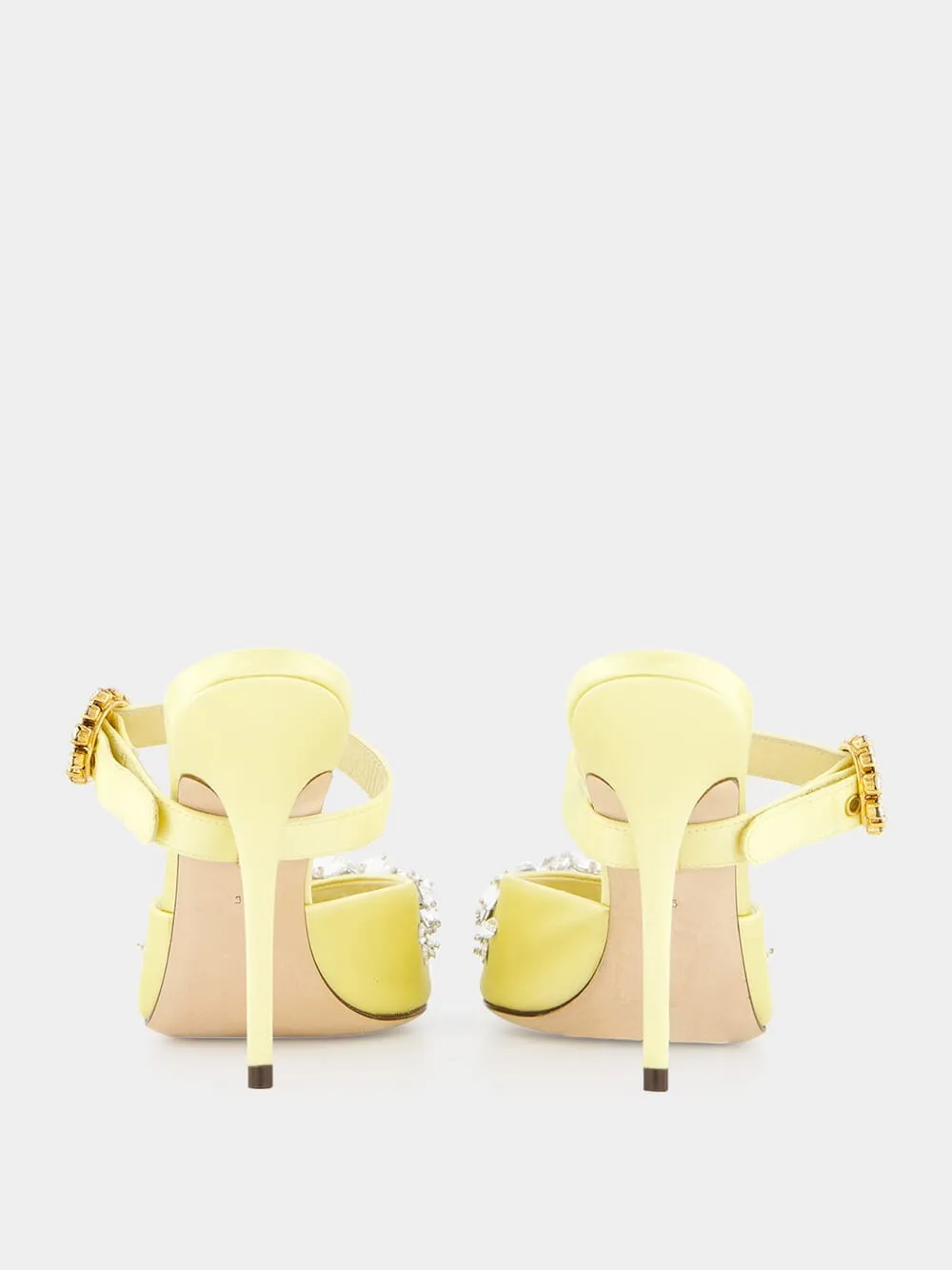 Yellow Satin Mules with Bejeweled Embellishment