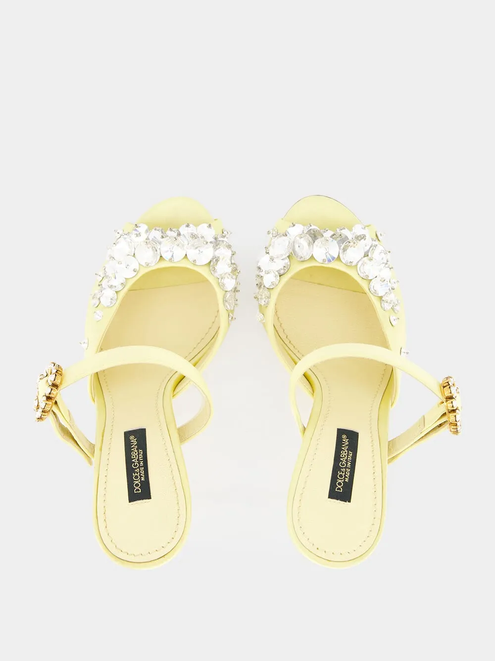 Yellow Satin Mules with Bejeweled Embellishment