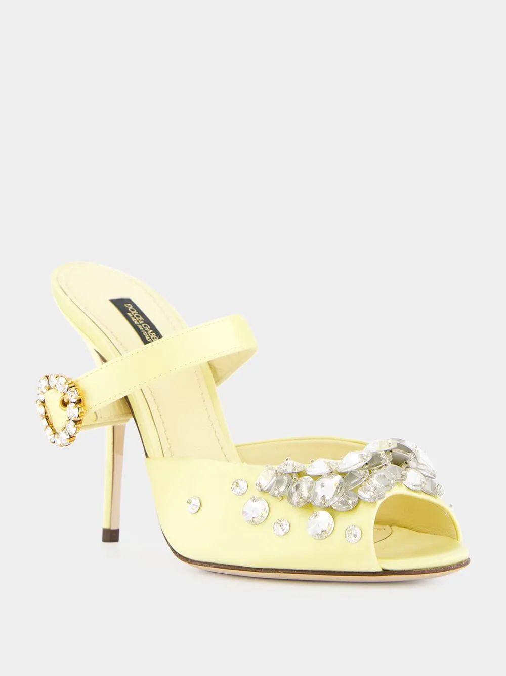 Yellow Satin Mules with Bejeweled Embellishment