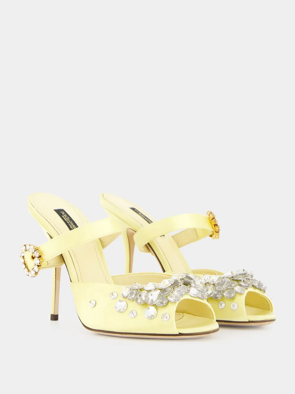 Yellow Satin Mules with Bejeweled Embellishment